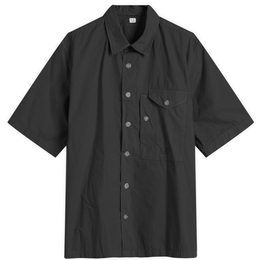 Skjorta C.P. Company C.P. Company Short Sleeve Shirt with Pocket Logo, Size Large Svart | 18CMSH249A-005328G-BLK