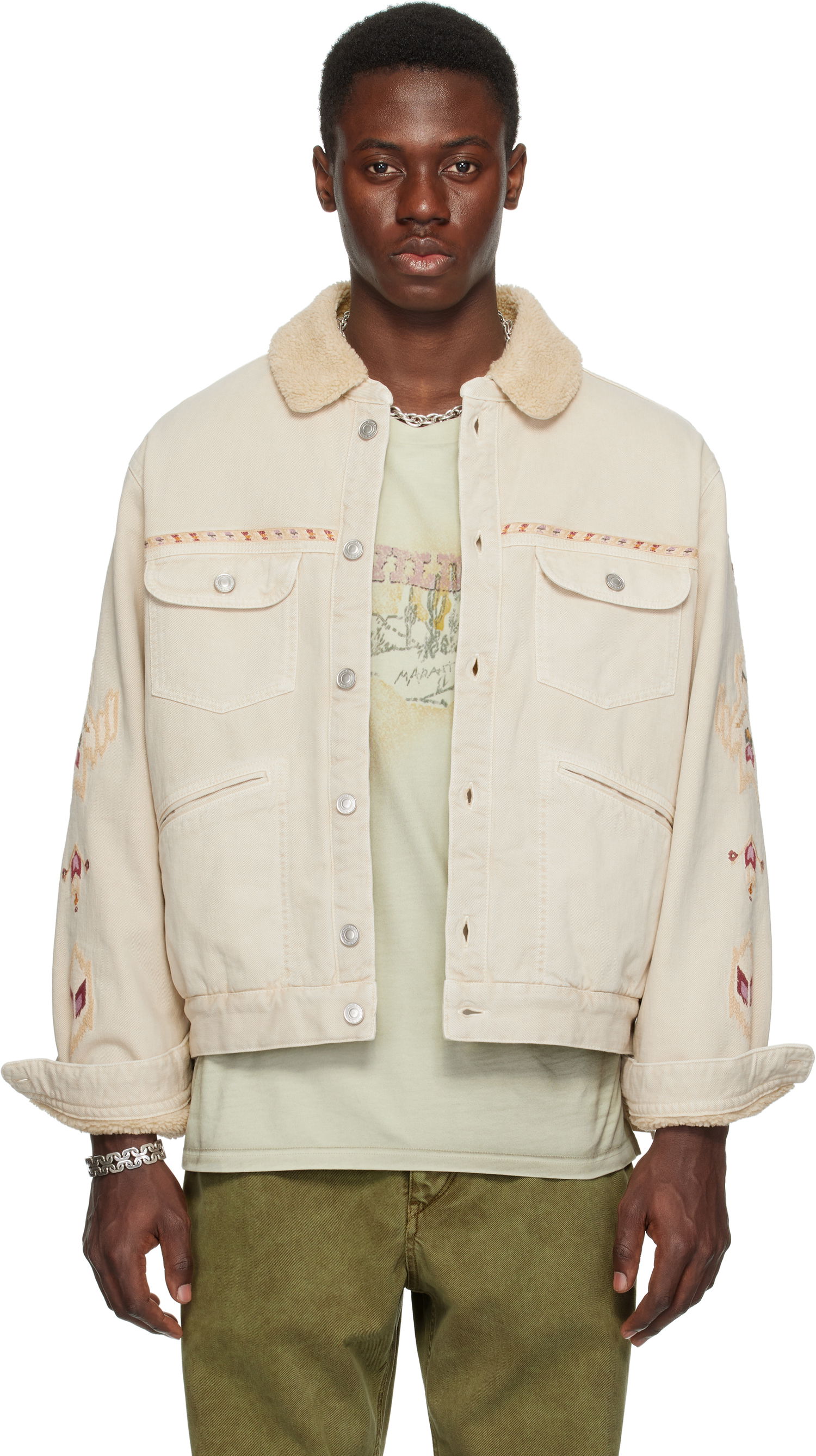Jacka ISABEL MARANT Isabel Marant Jenson Embroidered Sherpa Denim Jacket Beige | 25PVE0184HA-C1H02H, 0