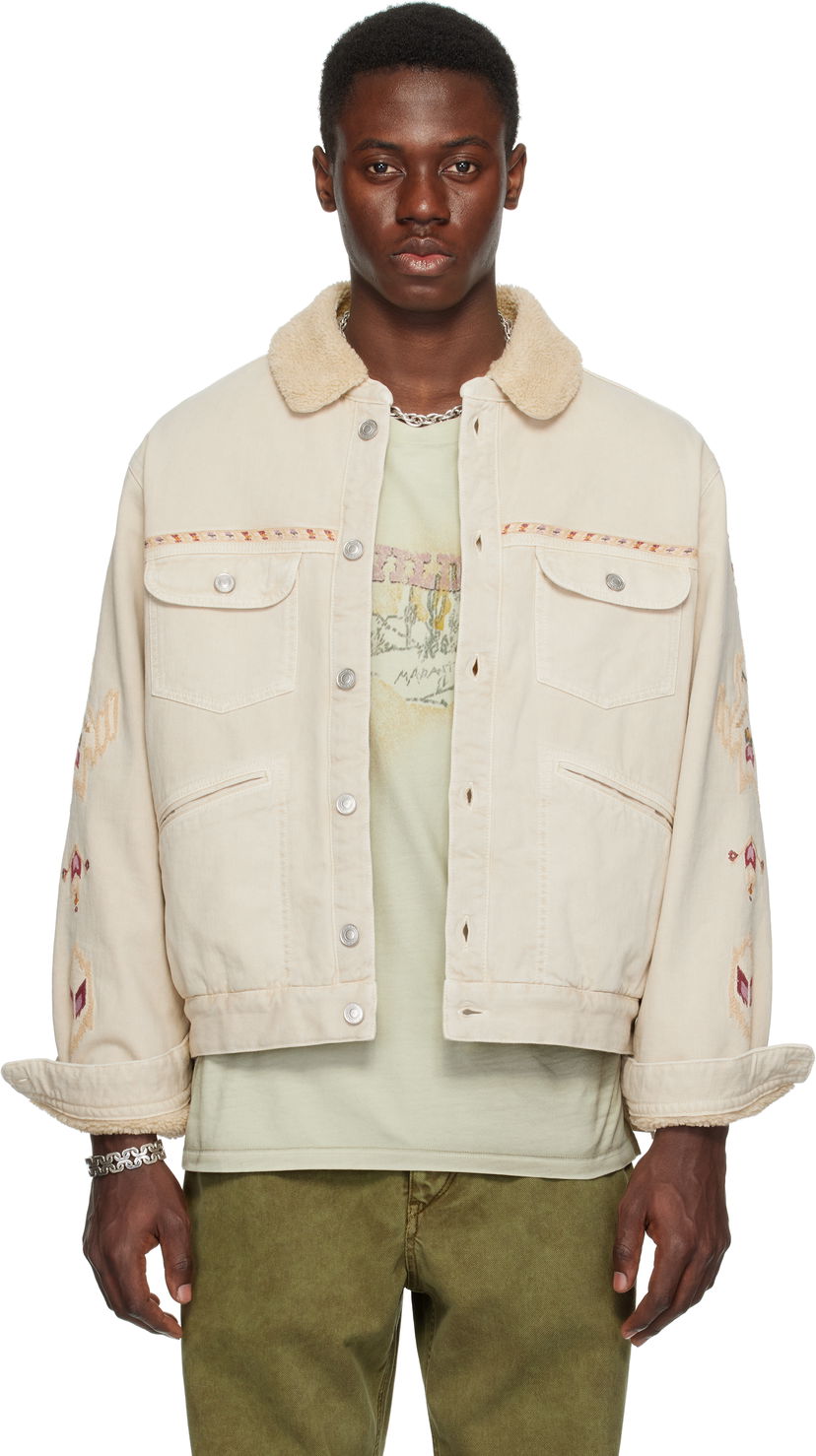 Jacka ISABEL MARANT Isabel Marant Jenson Embroidered Sherpa Denim Jacket Beige | 25PVE0184HA-C1H02H