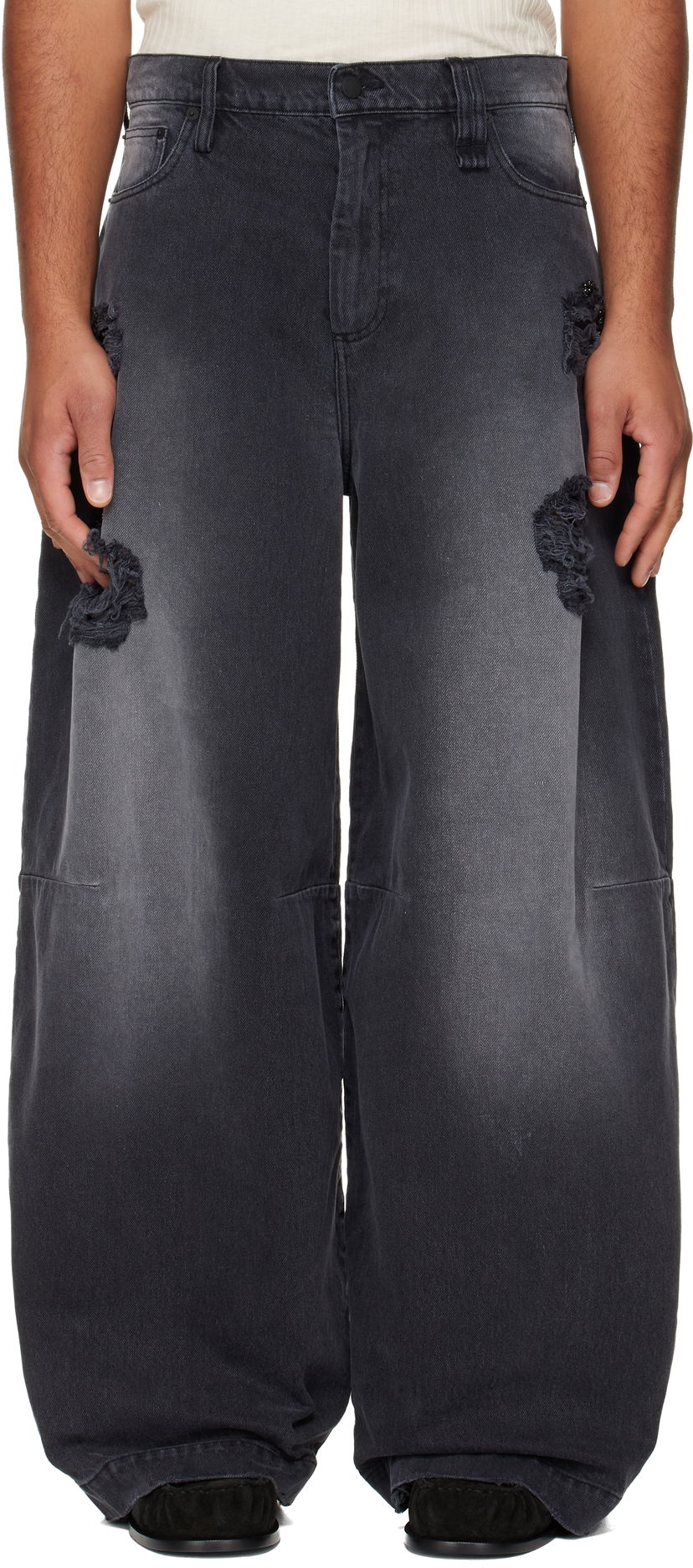 Jeans Simone Rocha Simone Rocha Embellished Wide Leg Puddle Jeans Svart | 4162B 1239D