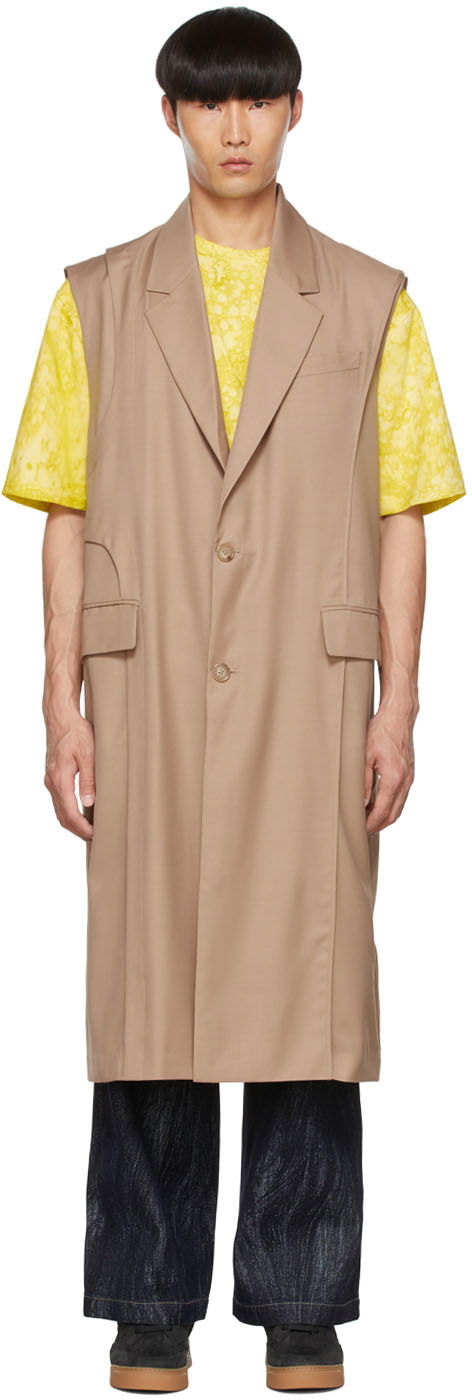 Väst Feng Chen Wang Feng Chen Wang Polyester Sleeveless Coat Beige | FMS13VS07