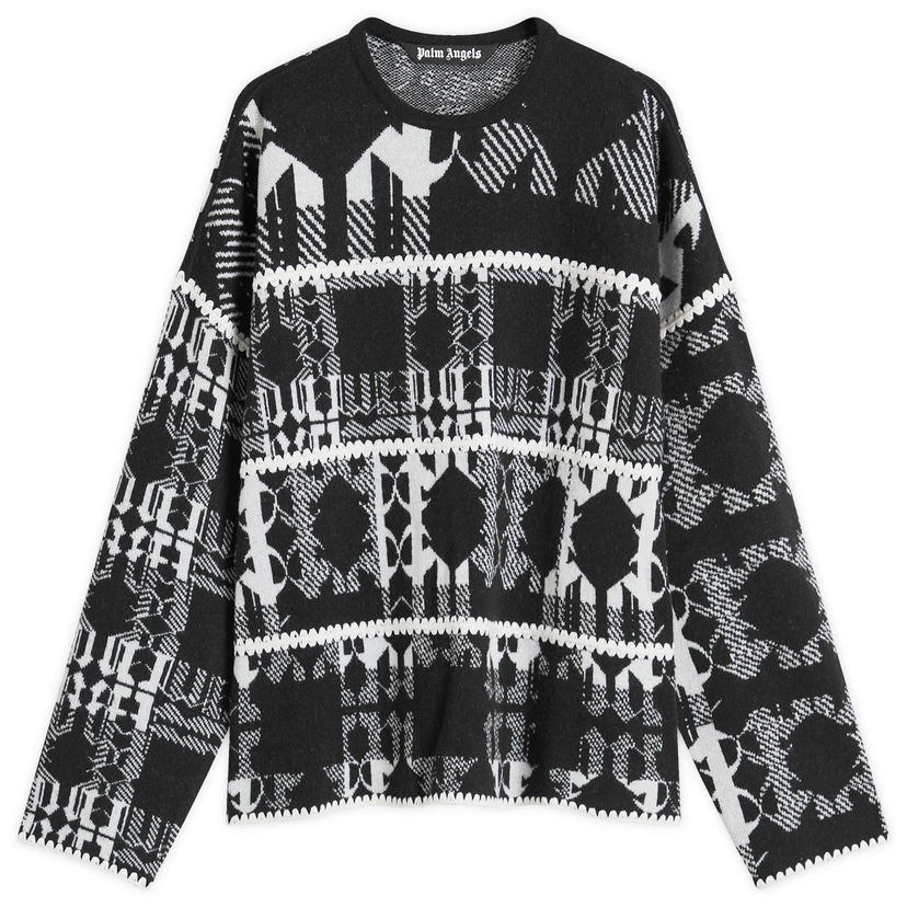 Sweater Palm Angels Monogram Knit Sweater Svart | PMHE048F24KNI0011003