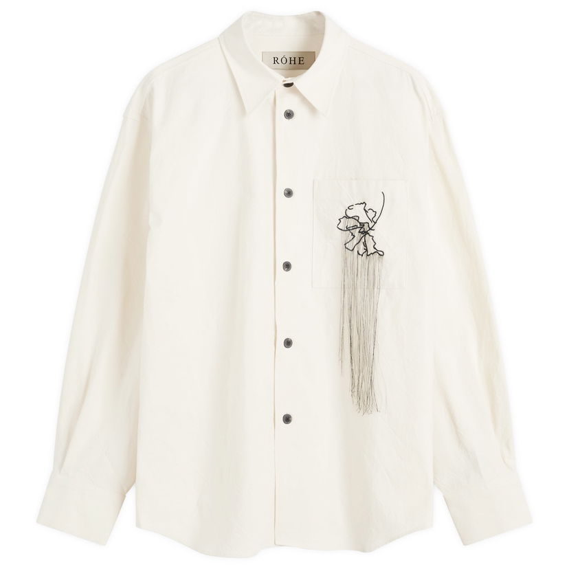 Skjorta Róhe Embroidered Long Sleeve Shirt Natural Vit | 312-19-112-105