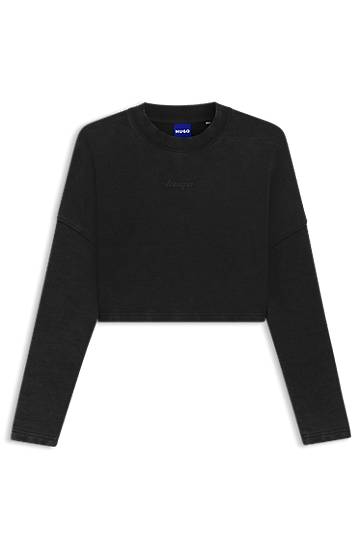 Crop top BOSS Cropped Cotton Sweatshirt Svart | 50545035