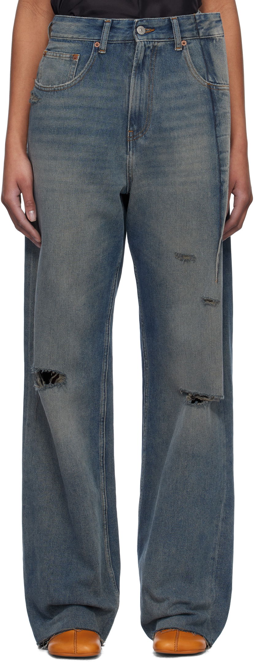 Jeans Maison Margiela MM6 Maison Margiela Distressed Darting Jeans Blå | S52LA0245 M30017