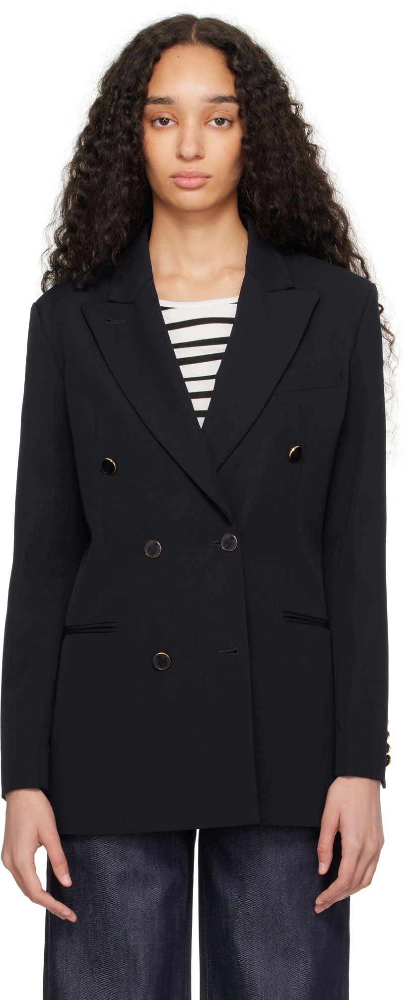 Jacka A.P.C. A.P.C. Anastasia Barbieri Edition Double-Breasted Blazer Mörkblå | COHEY-F03226