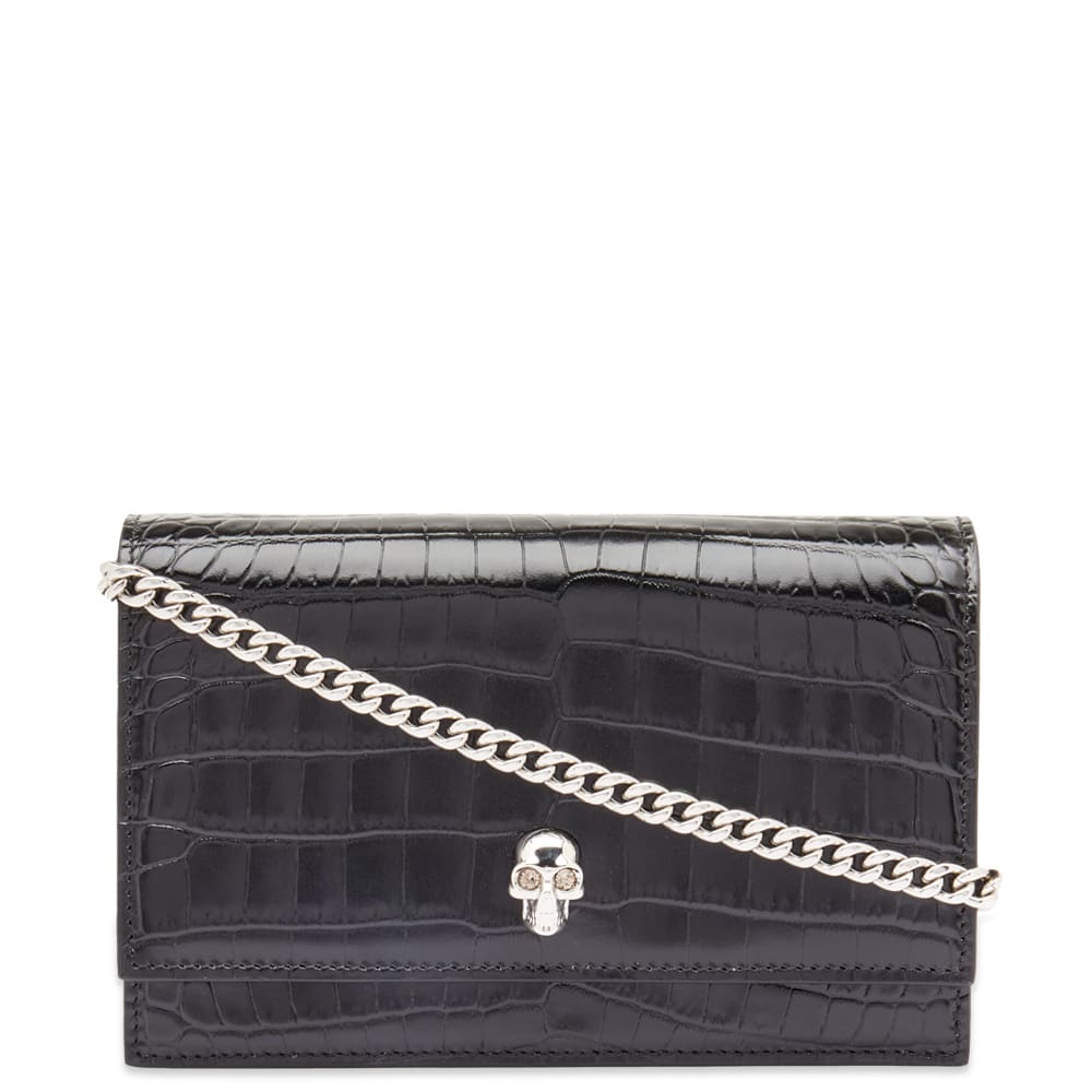 Plånbok Alexander McQueen Alexander McQueen Croc-Embossed Small Skull Chain Wallet Svart | 6130881HB0I-1001, 0