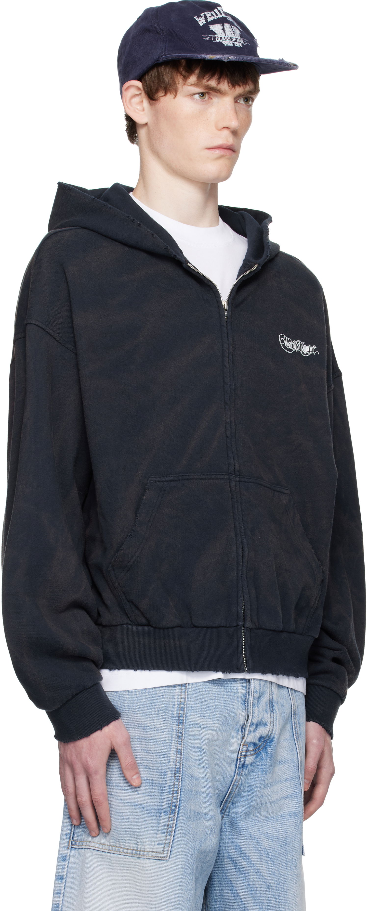 Sweatshirt We11done We11done Gothic Logo Zip-Up Hoodie Svart | WD-TJ2-25-845-U-NV, 1