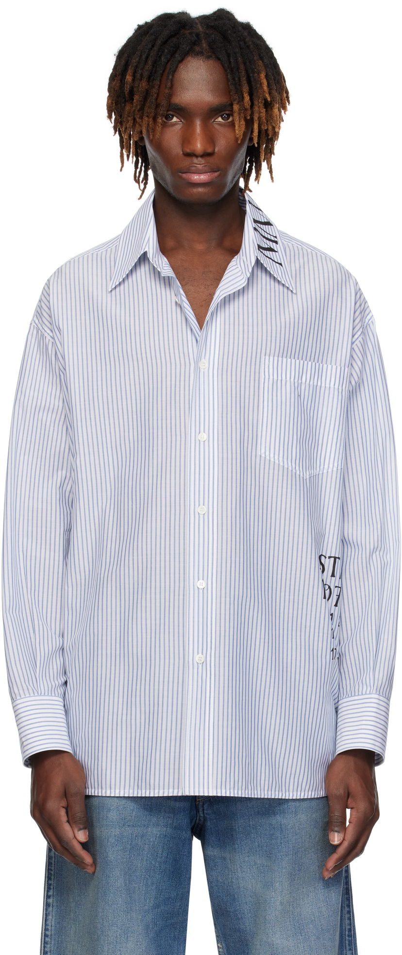 Skjorta Maison Margiela MM6 Maison Margiela Asymmetric Striped Poplin Shirt Blå | SH0DT0014 M35251