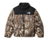 1996 Retro Nuptse Packable Jacket Kelp Tan Forest Floor Print