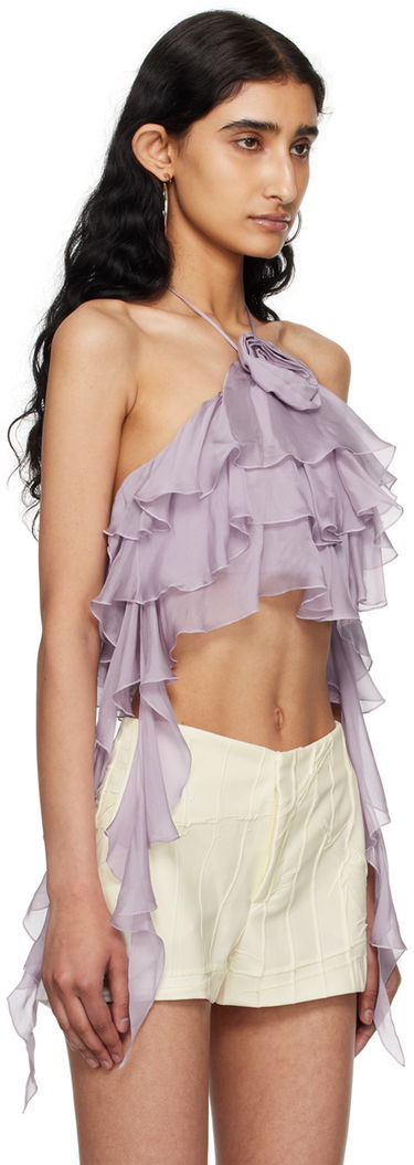 Crop top Blumarine Flounce Halter Top with Rose Detail Purpur | P444C092A, 1