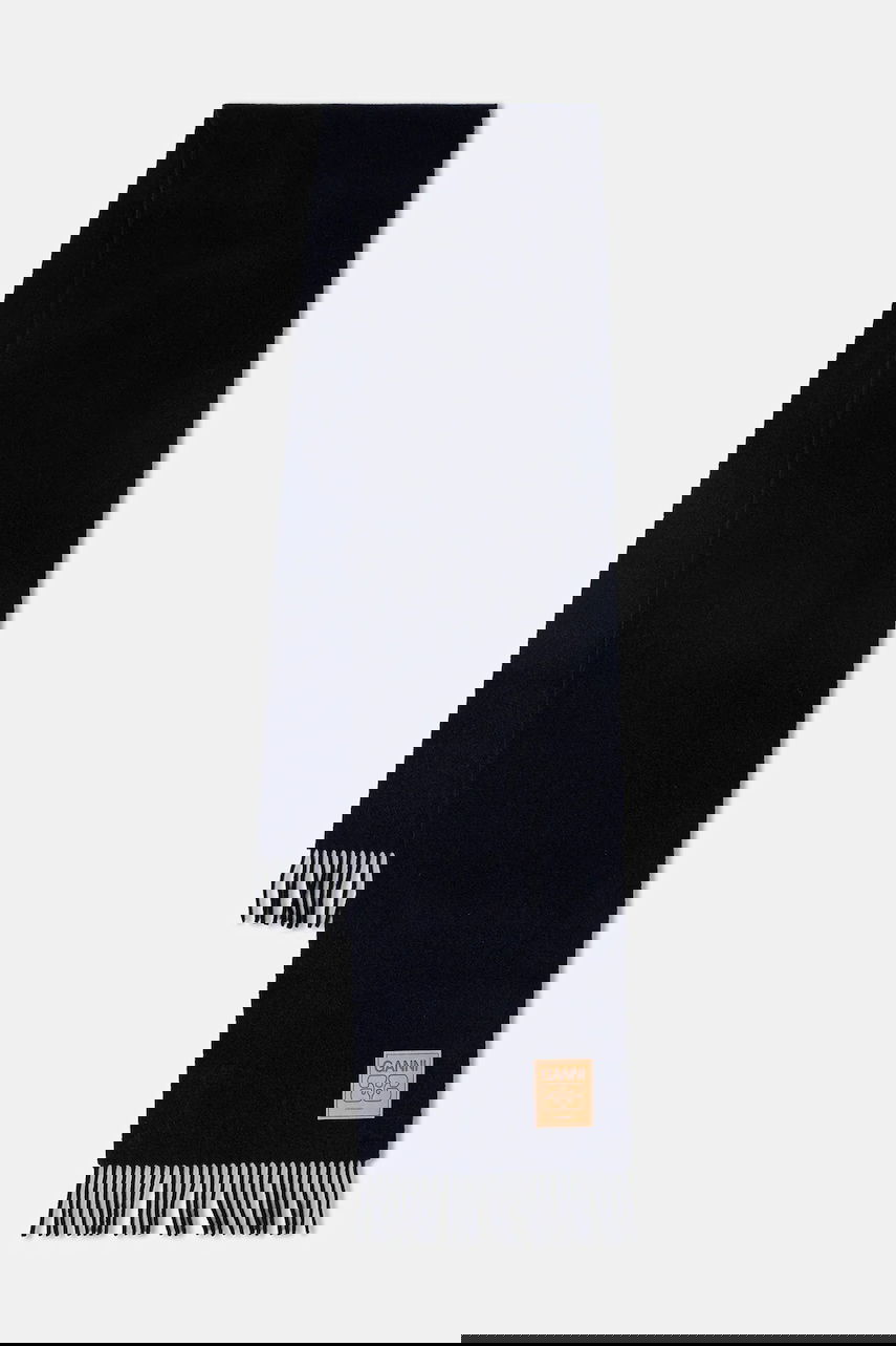 Halsduk GANNI Double Face Wool Solid Fringed Scarf Mörkblå | A6931, 0