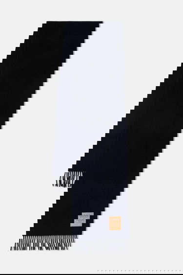 Halsduk GANNI Double Face Wool Solid Fringed Scarf Mörkblå | A6931, 0