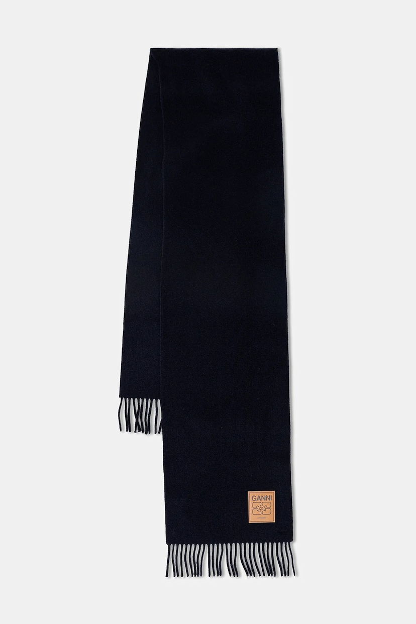 Halsduk GANNI Double Face Wool Solid Fringed Scarf Mörkblå | A6931