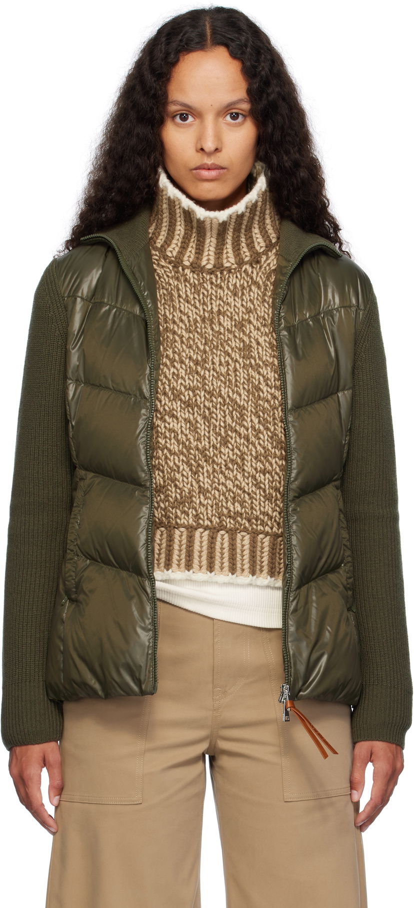 Pufferjacka Moncler Moncler Padded Wool Zip-Up Down Cardigan Grön | J20939B00041M1241
