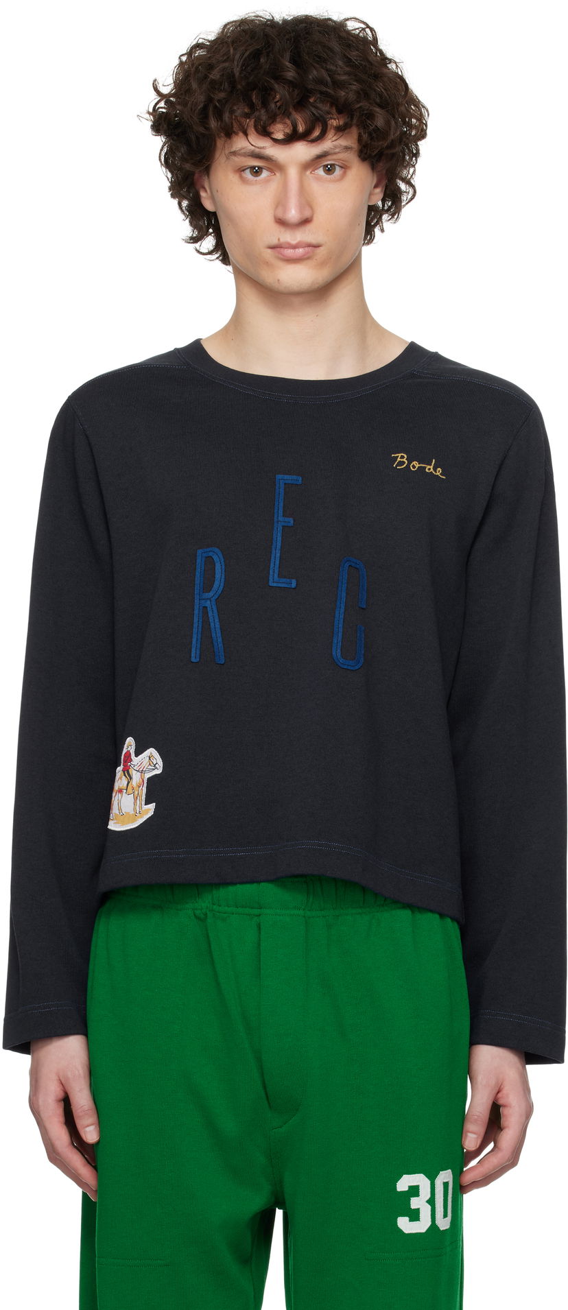 Crop top Bode Bode Rec Pullover Sweatshirt Mörkblå | MRS25CS057