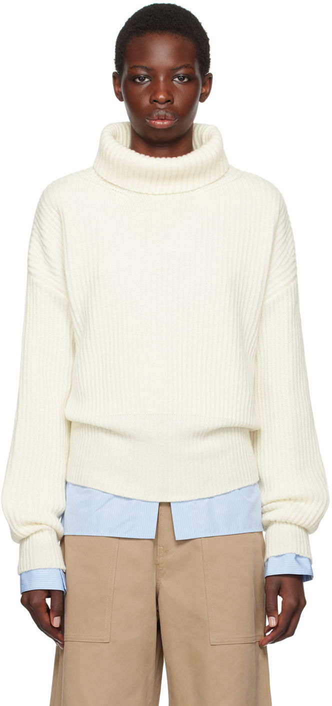 Sweater Moncler White Patch Turtleneck Vit | J20939F00019M1241