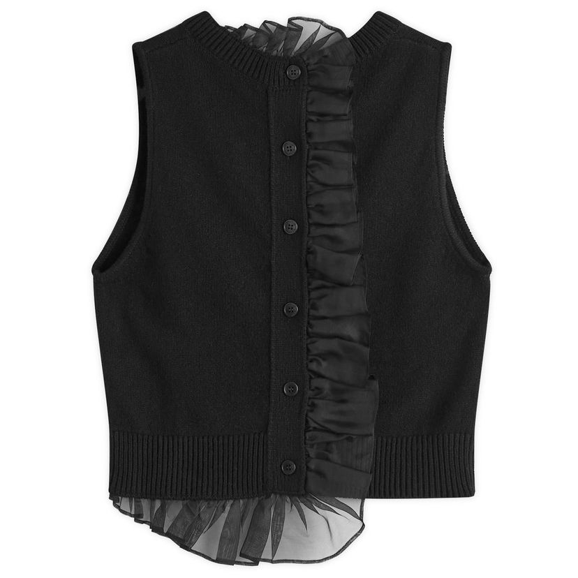 Sweater Cecilie Bahnsen Black Recycled Cashmere Vest With Ruffle Trim Svart | 2-24KNI53004