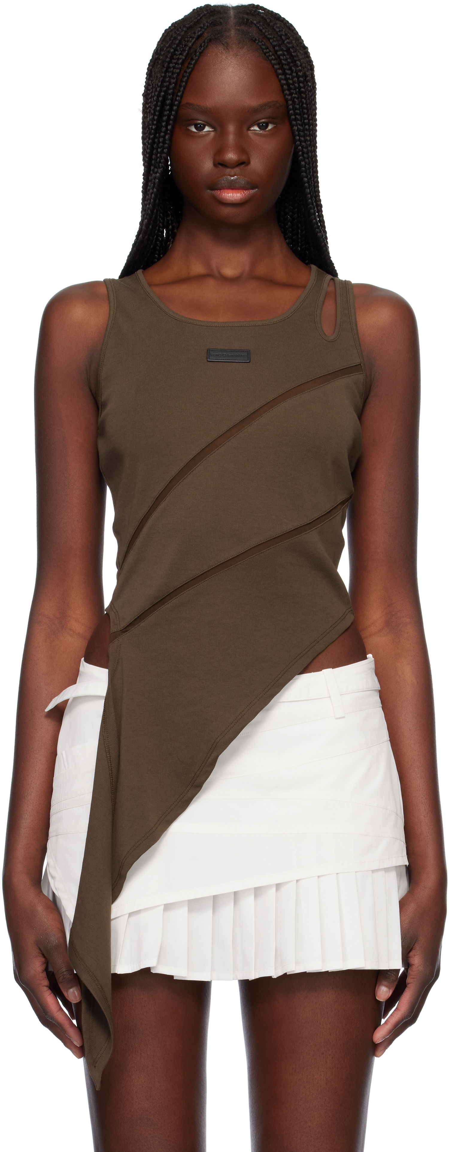 Linne Feng Chen Wang Feng Chen Wang Patchwork Asymmetric Tank Top Brun | FWS19VS01B, 0