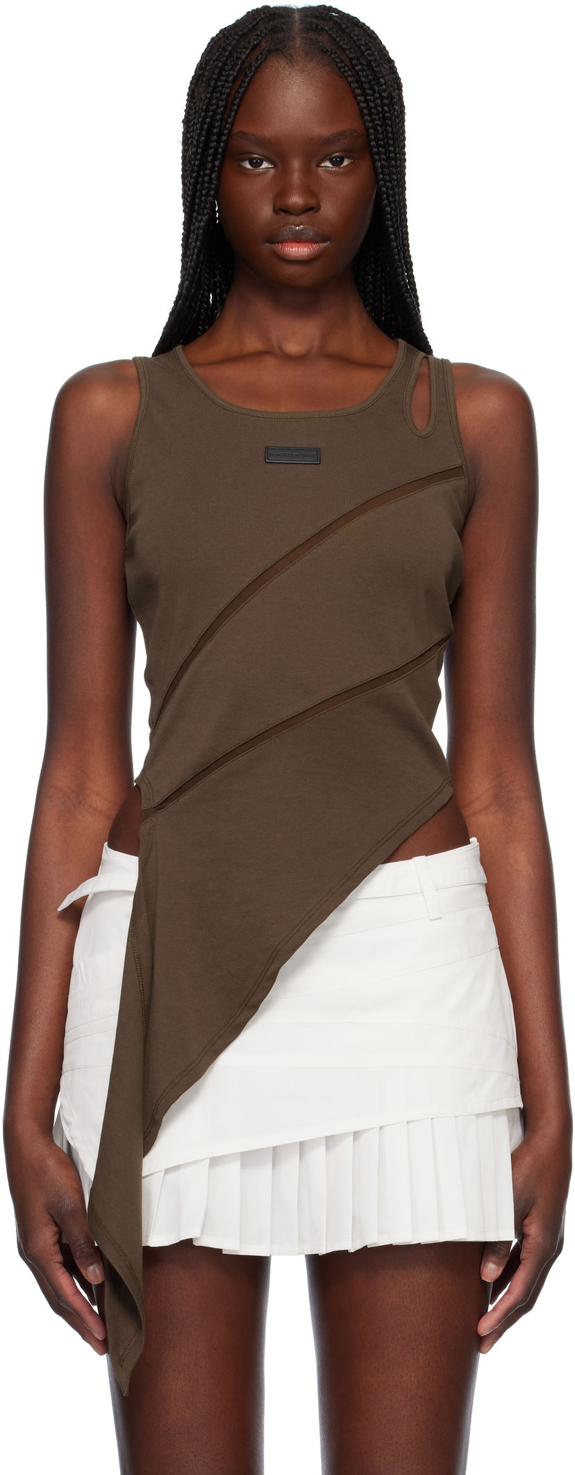 Linne Feng Chen Wang Feng Chen Wang Patchwork Asymmetric Tank Top Brun | FWS19VS01B
