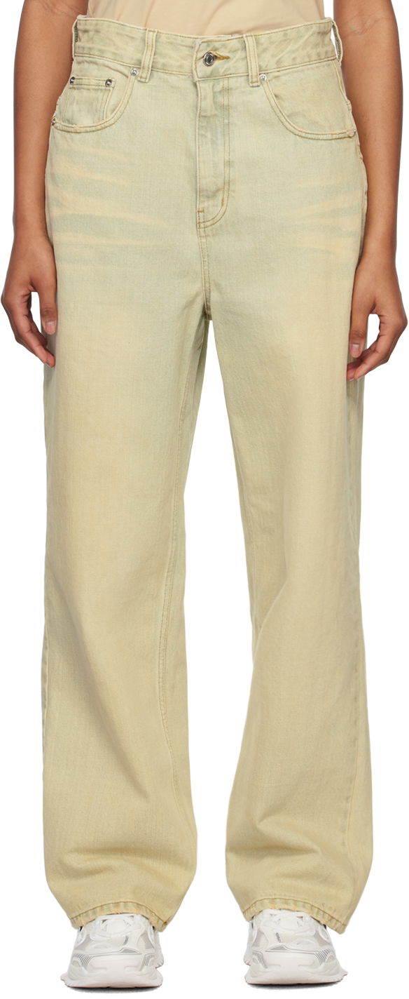 Jeans We11done Wide-Leg Jeans Grön | WD-DP1-23-357-W-BG