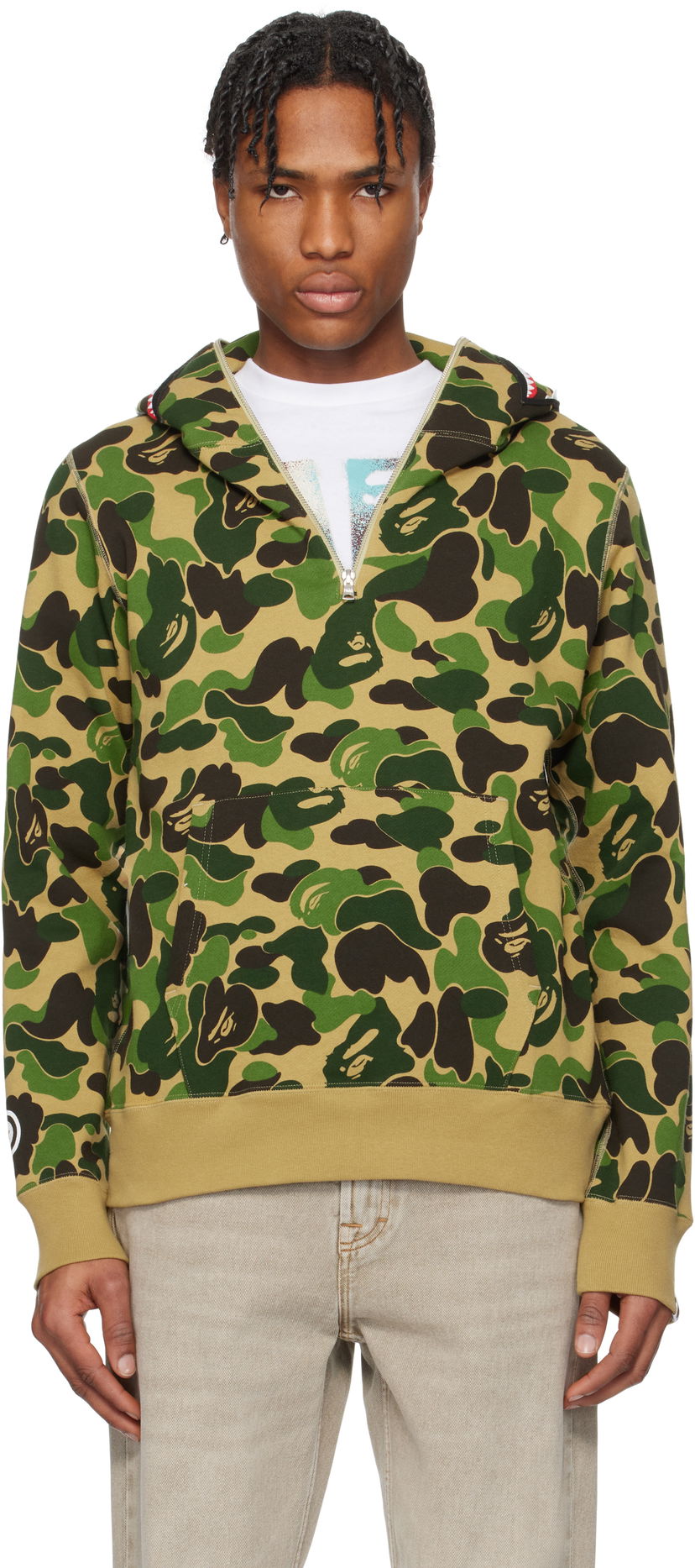 Sweatshirt BAPE A Bathing Ape ABC Camo Shark Half Zip Hoodie Grön | 001PPK801010M