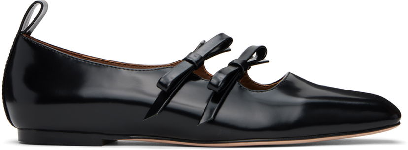 Klä SHUSHU/TONG SHUSHU/TONG Double Bow Mary Jane Ballerina Flats Svart | MWDDAC04 LEA001