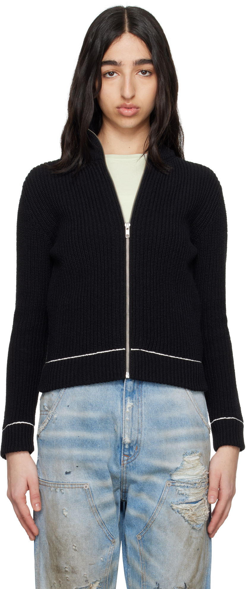 Sweater Maison Margiela MM6 Maison Margiela Slitted Camionneur Track Jacket Svart | S62AN0142 M13124