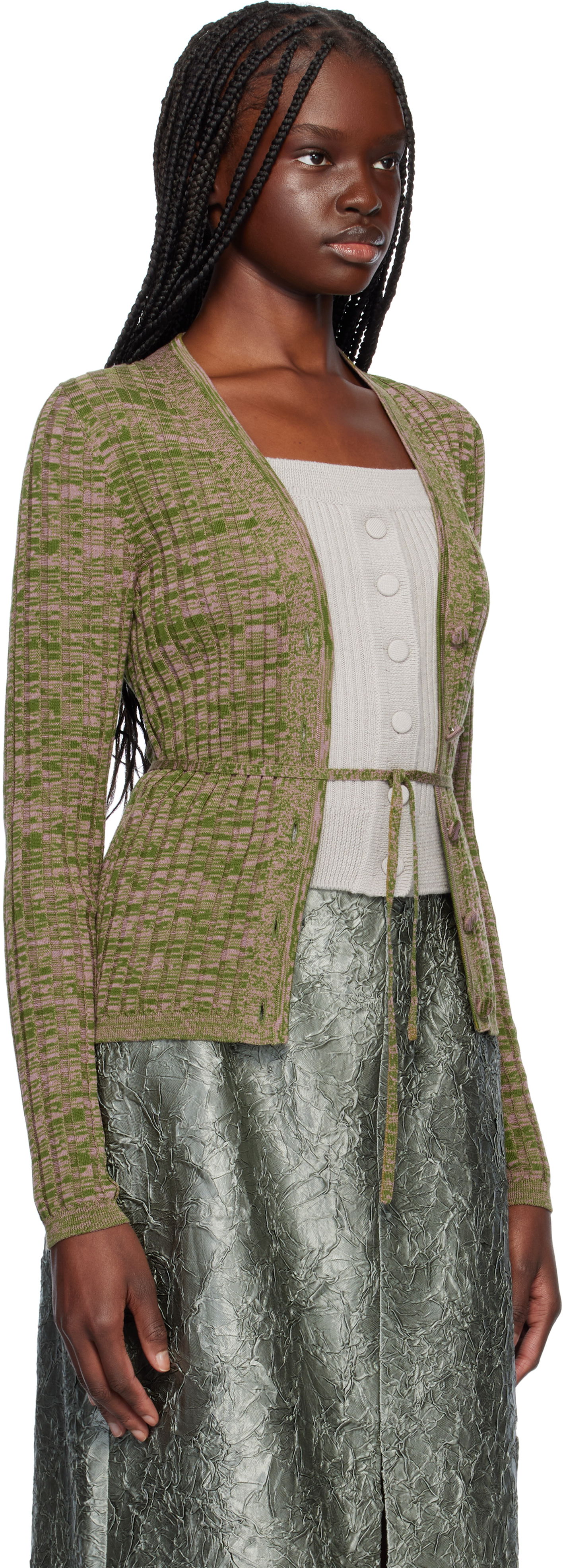 Sweater Dries Van Noten Dries Van Noten Rib-Knit Tie Cardigan Grön | 251-011229-1716, 1