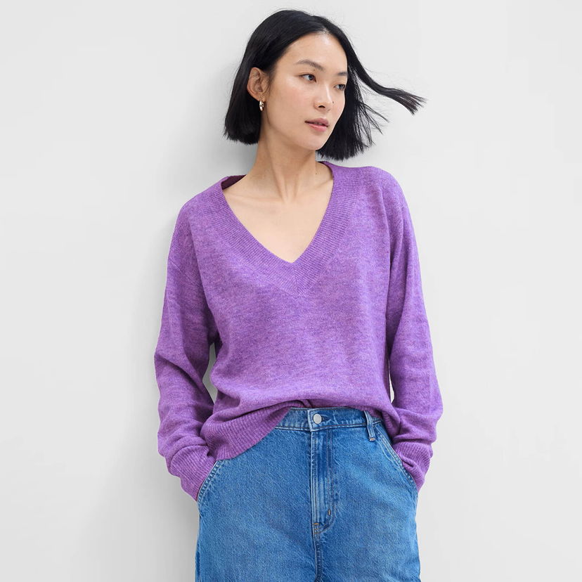 Sweater GAP Sweater V Neck Sweater Lilac Blossom Melange XXS Purpur | 750656-01