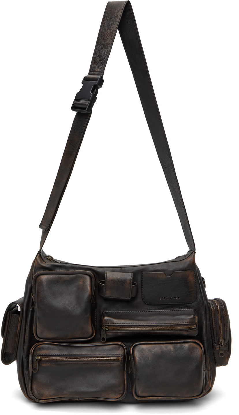 Axelväska Balenciaga Balenciaga Superbusy Multi-Pocket Leather Messenger Bag Brun | 7852972ABFZ