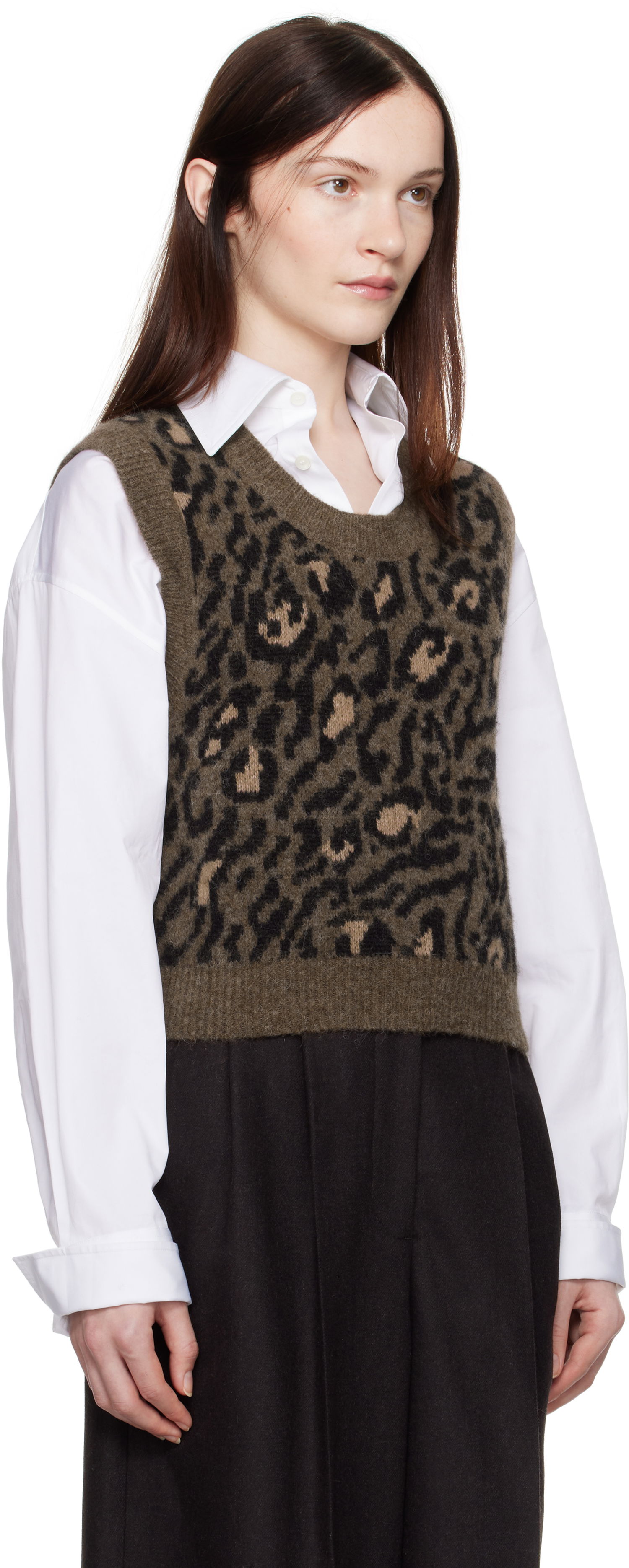 Sweater A.P.C. Léana Knitted Leopard Print Vest Grön | WPAAO-F22325, 1