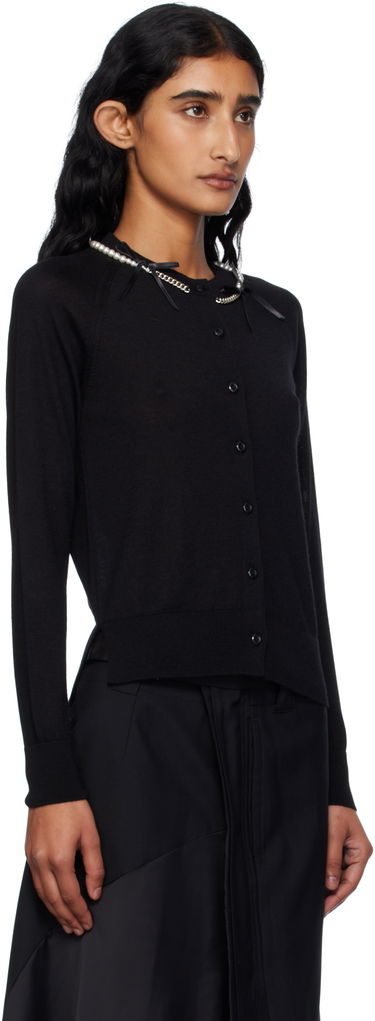 Sweater Simone Rocha Simone Rocha Pearl & Chain Bow Cardigan Svart | KMK13B 0647, 1