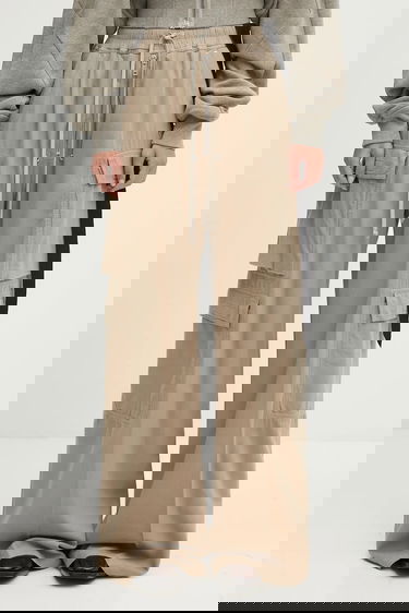 Cargo byxor Rick Owens Rick Owens DRKSHDW Double Cargo Jumbo Belas High Waist Wide Leg Pants Beige | DS02E7324.CFL, 0