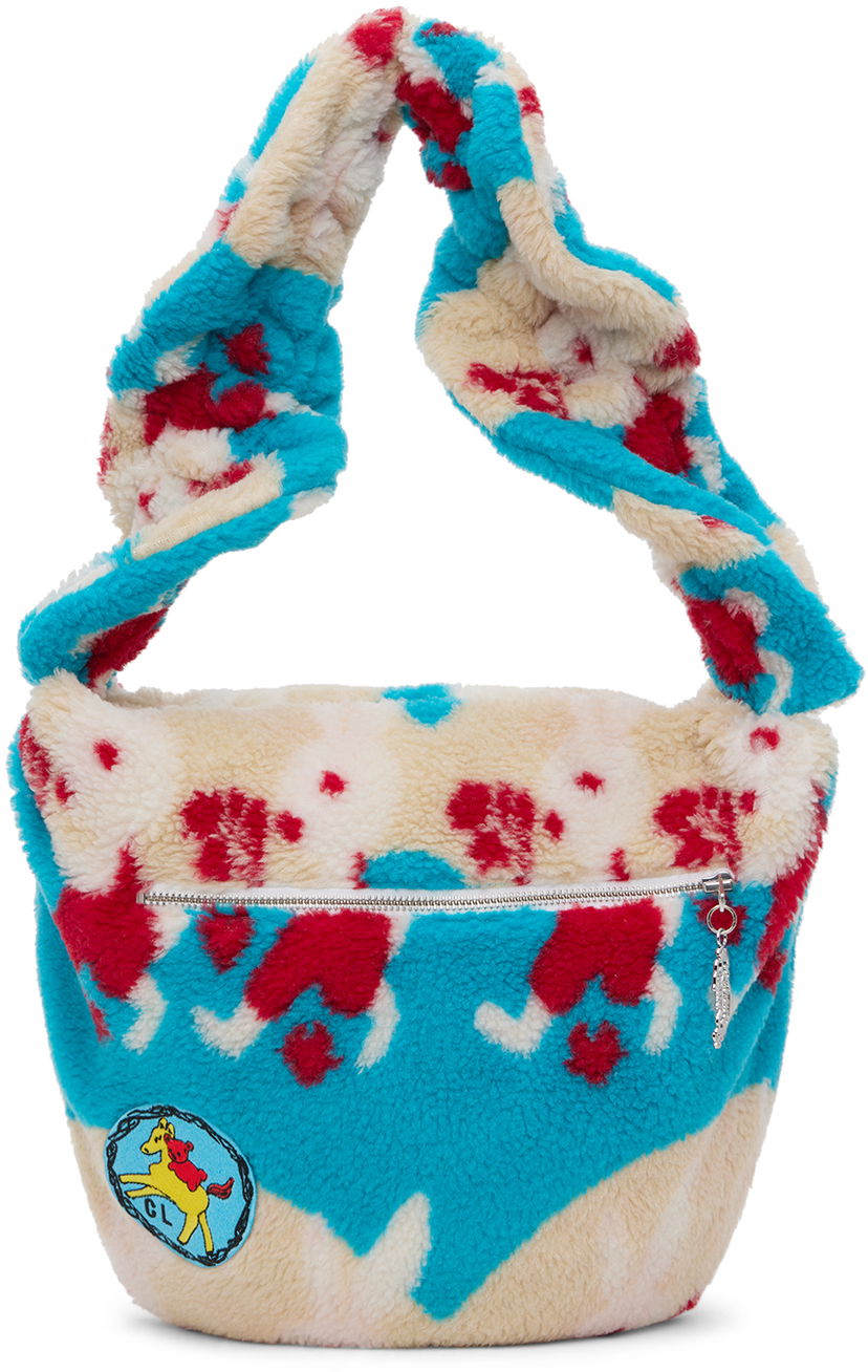 Axelväska Chopova Lowena Exclusive Blue & Off-White Bunny Fleece Shoulder Bag Flerfärgad | 1177
