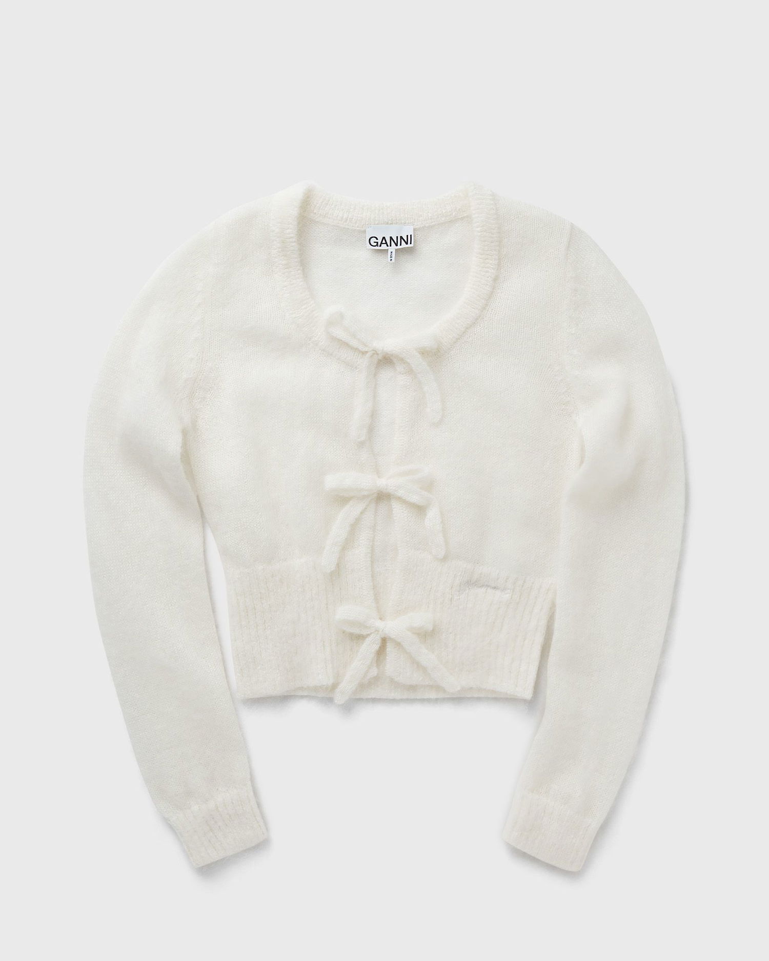Sweater GANNI Tie String Light Mohair Cardigan Vit | K2343-135, 0