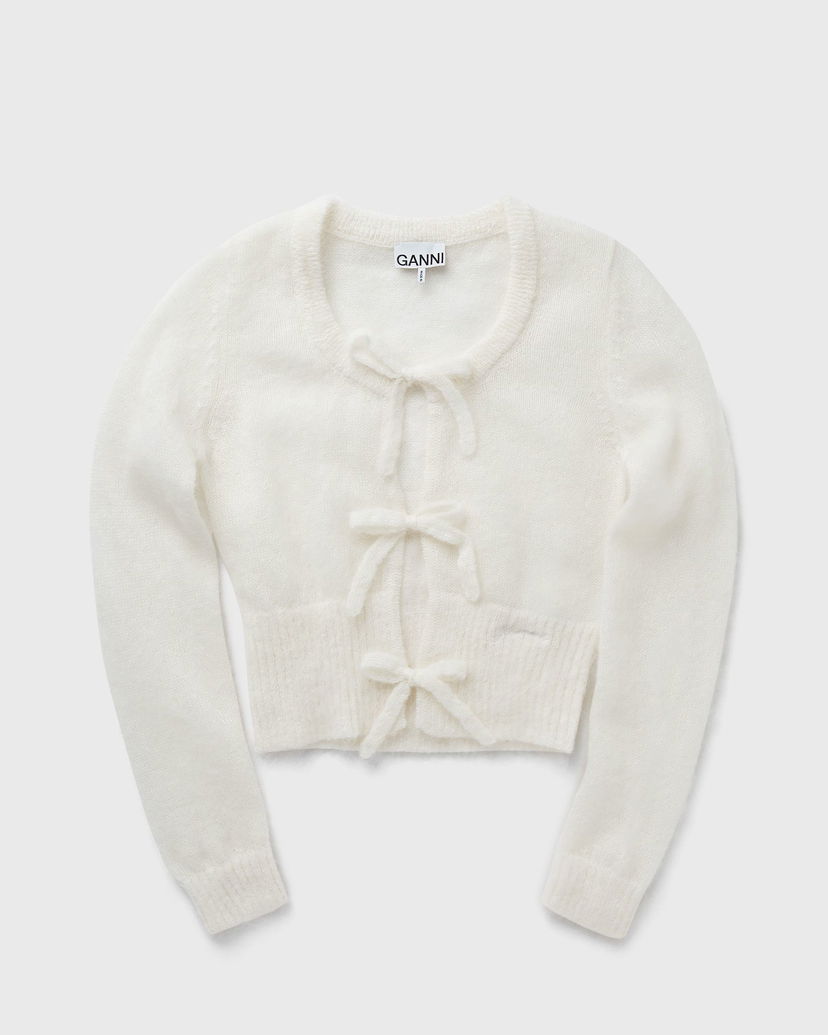 Sweater GANNI Tie String Light Mohair Cardigan Vit | K2343-135