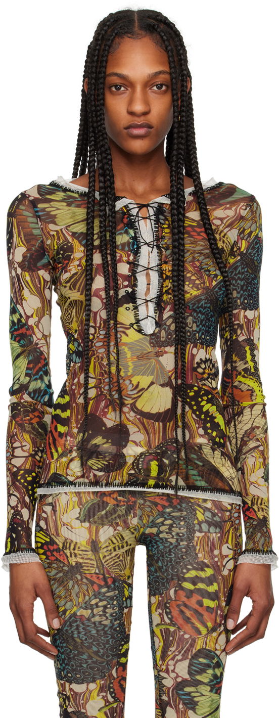 Kropp Jean Paul Gaultier Butterfly Print Lace-Up Long Sleeve Top Flerfärgad | 24/25-F-TO133-T545-1090