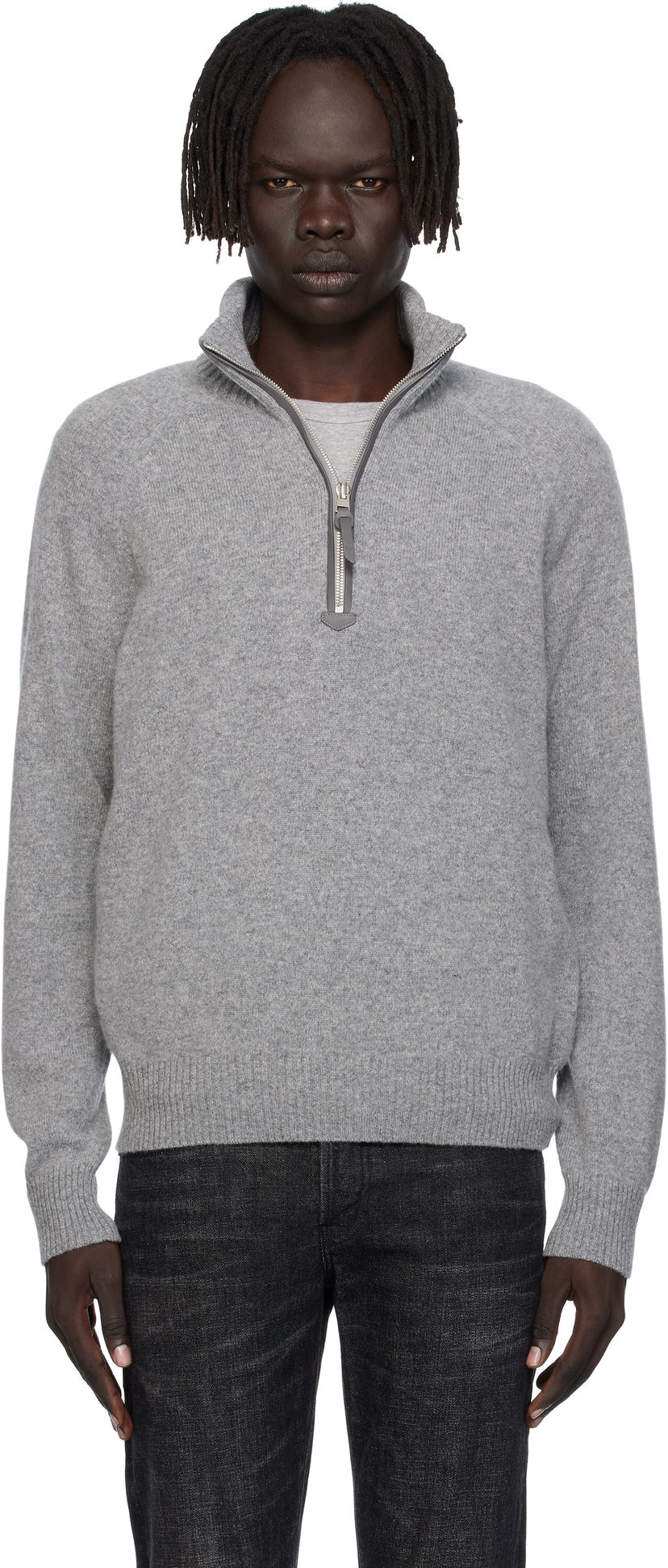 Sweater Tom Ford TOM FORD Lambswool & Cashmere Half-Zip Sweater Grå | KFL004-YMW106