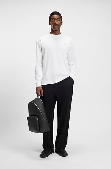 T-shirt BOSS Mercerised-cotton T-shirt with Double B monogram Vit | 50557846, 1