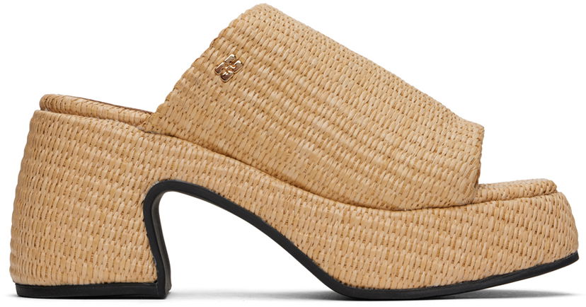 Sneakers och skor GANNI GANNI Butterfly Platform Raffia Heeled Sandals Beige | S2631