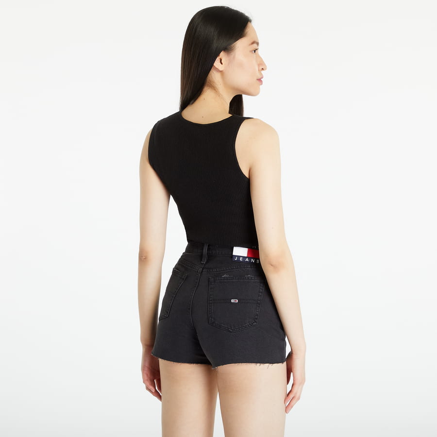 Linne Urban Classics Ladies Rib Knit Asymmetric Tank Top Svart | TB6024-00007, 1