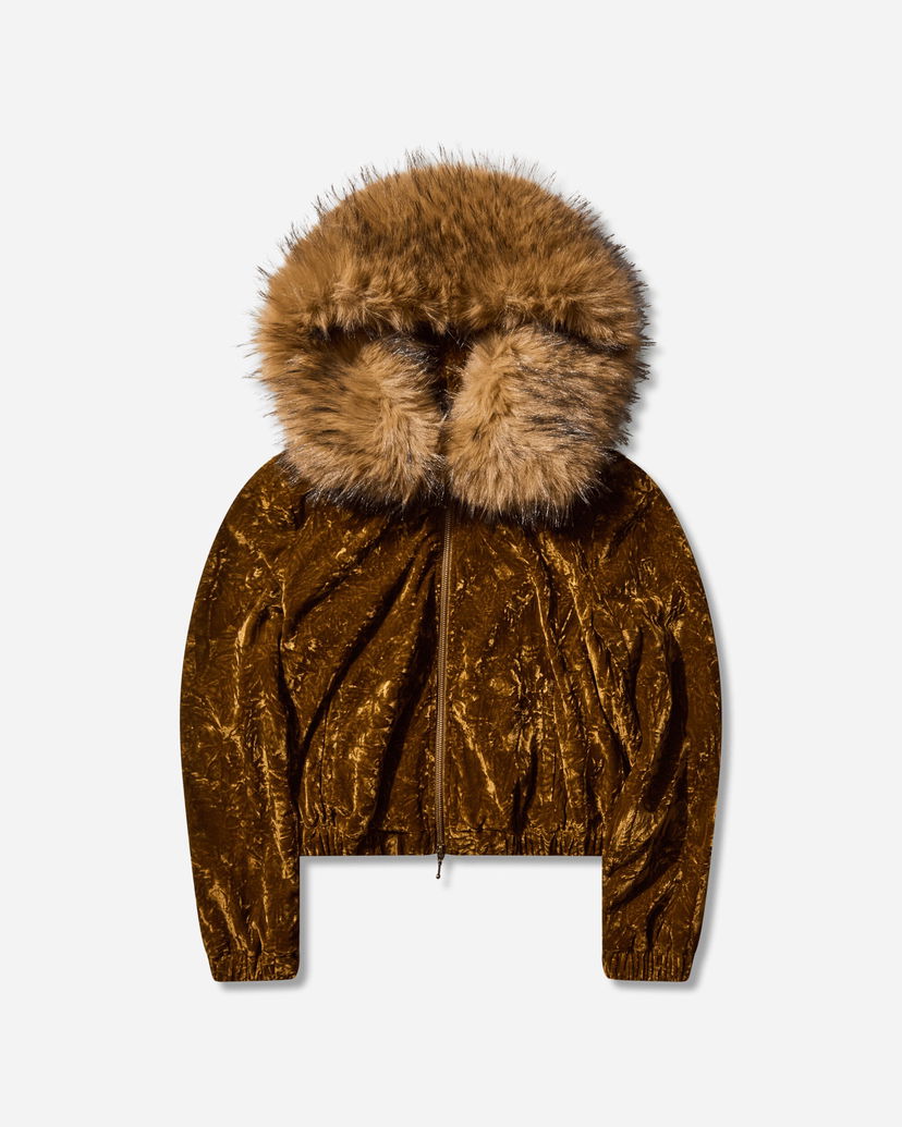Sweatshirt GUESS Faux Fur Trim Crushed Velour Hoodie Brun | W5BQ04W0260 G1EM