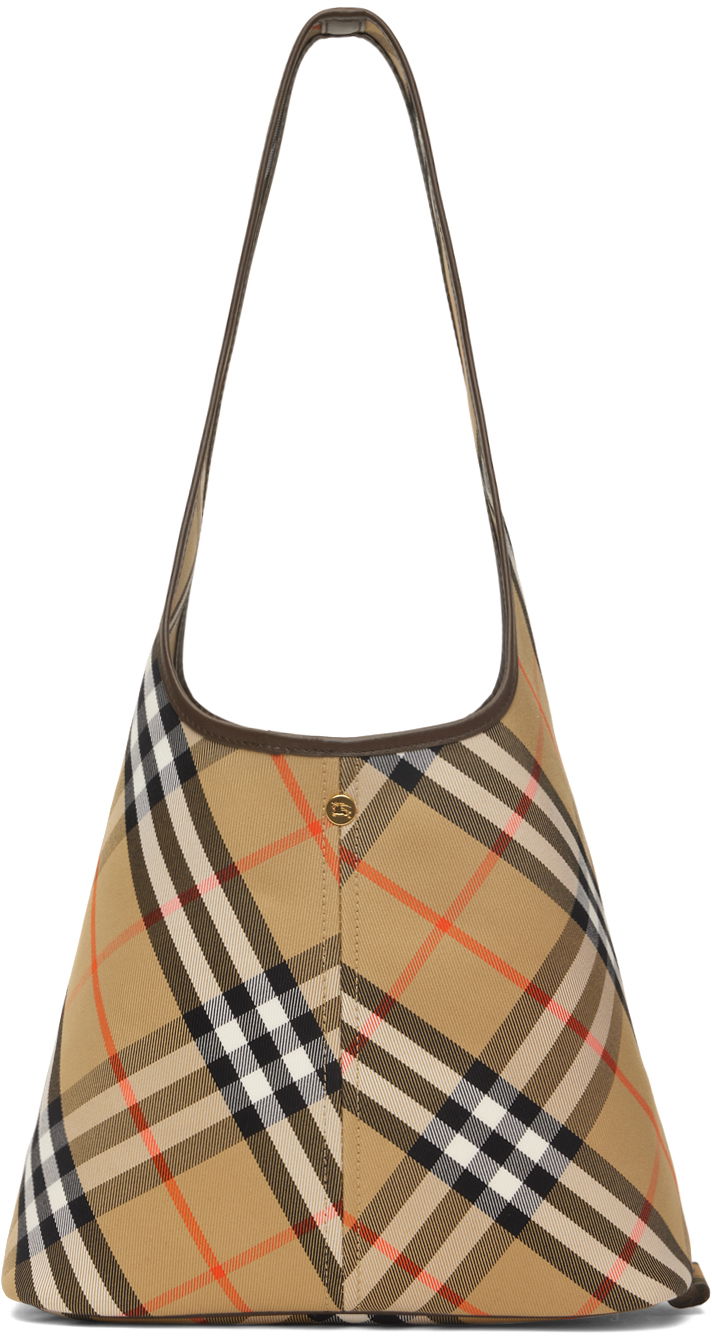 Axelväska Burberry Beige Small Check Shoulder Bag Brun | 8094678