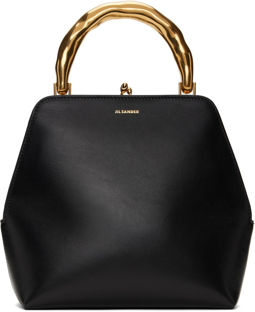 Handväska Jil Sander Square Leather Bag With Gold Handle Svart | J08WD0126_P7190