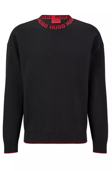 Sweater BOSS Cotton Sweater Svart | 50474813, 0