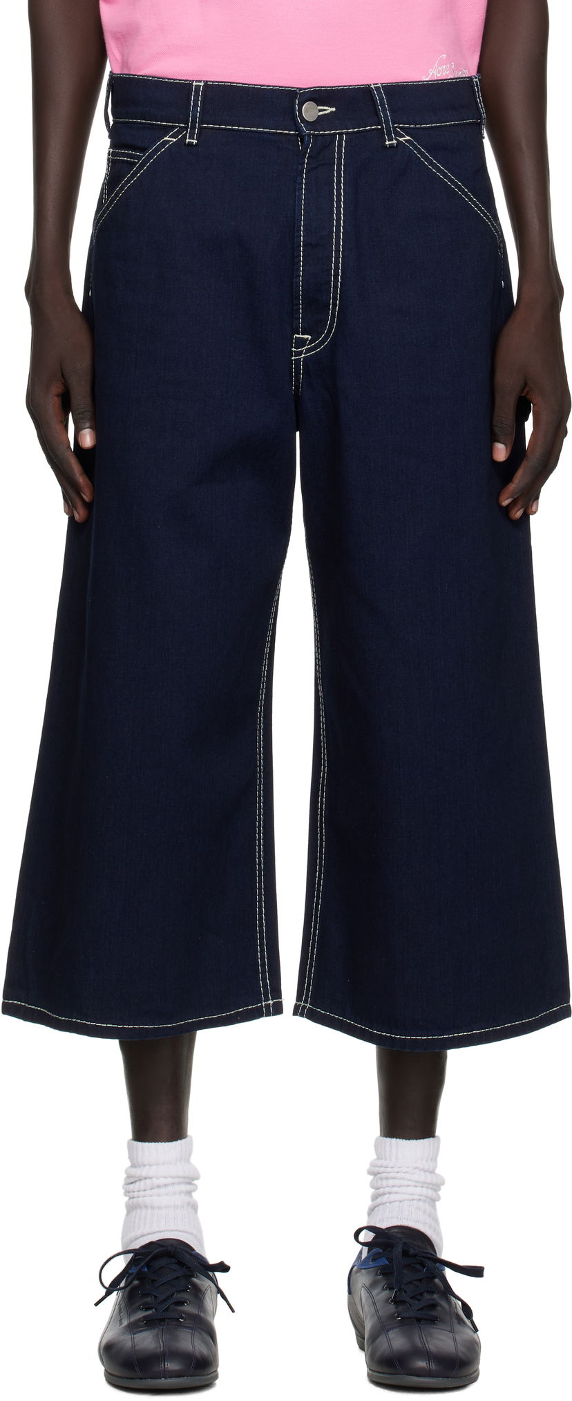 Shorts Acne Studios Acne Studios Embroidered Denim Shorts Mörkblå | CE0072-