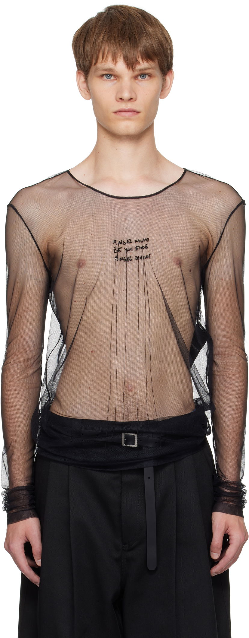 T-shirt Ann Demeulemeester Ann Demeulemeester 'Angel Divine' Sheer Long Sleeve T-Shirt Svart | B0013163-FA585-099