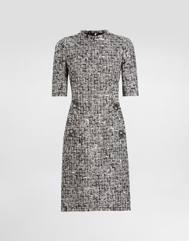 Klä Dolce & Gabbana Dolce & Gabbana Raschel Tweed Midi Dress with Short Sleeves Flerfärgad | F6TMFTFMMH7S8030, 0