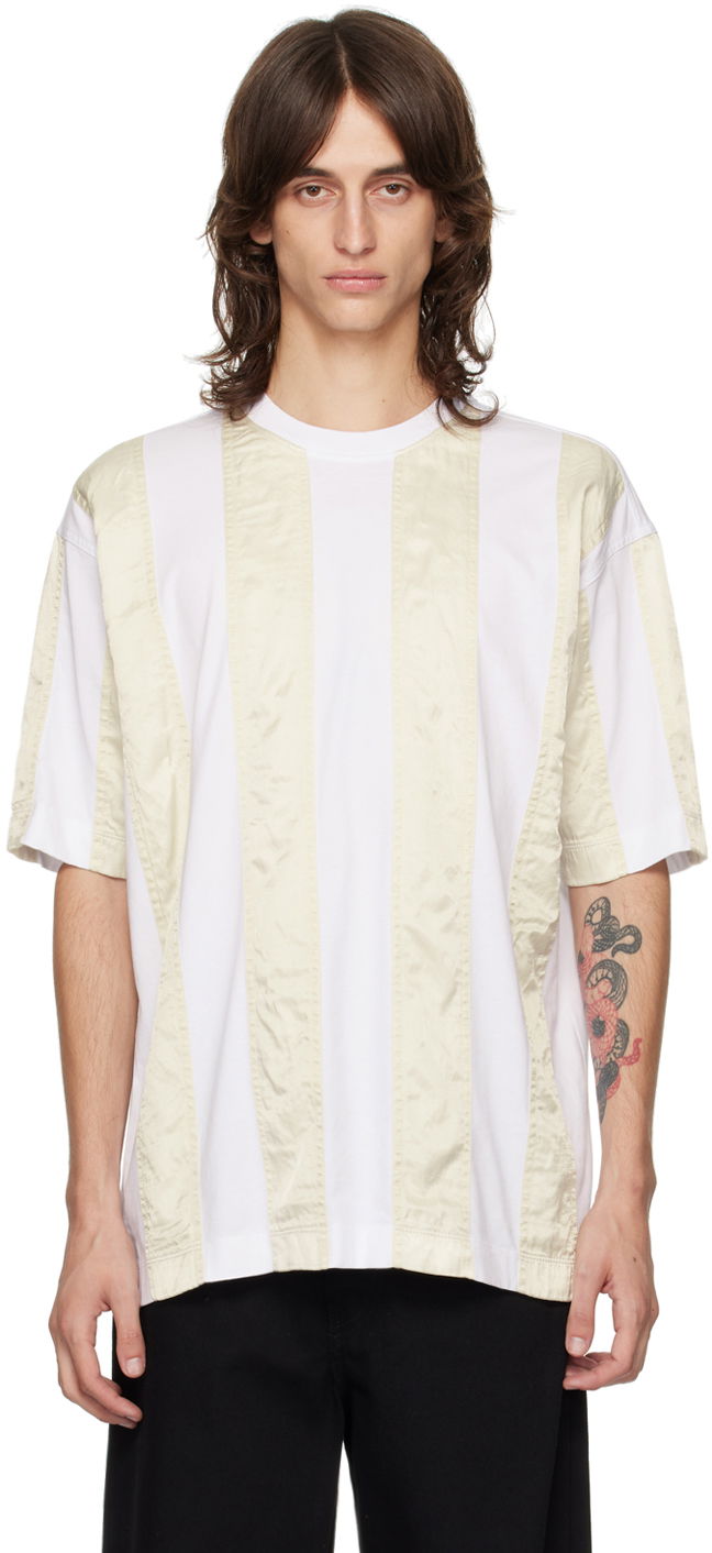T-shirt Dries Van Noten White & Beige Paneled T-Shirt Vit | 242-021116-9603